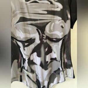 Fashion Nova Abstract Black and Gray Graphic Bodysuit